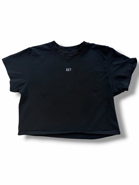 SET Active Tops - SET Active Black Cropped Crewneck Tee with Embroidered Brand Name